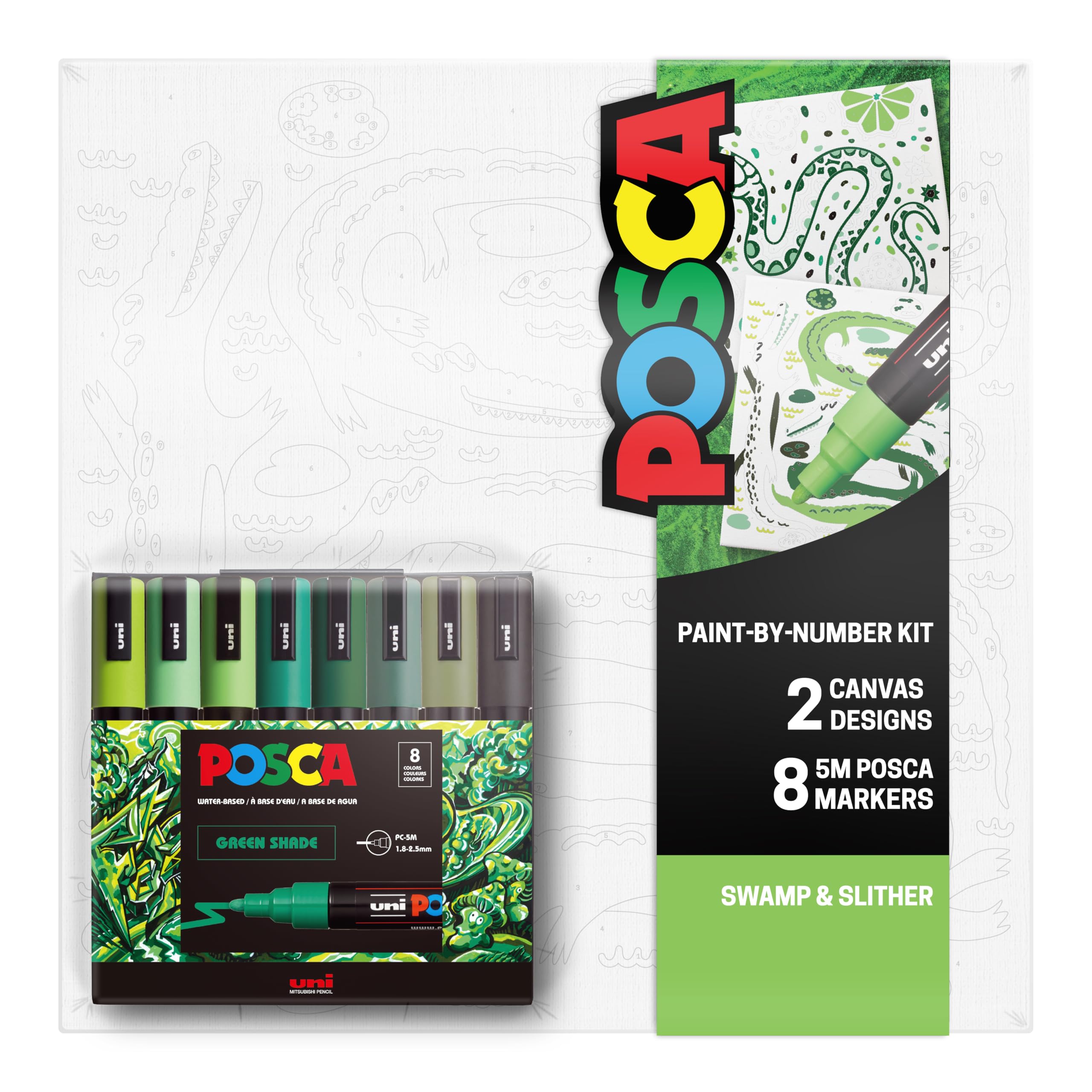 Amazon.com: POSCA Canvas Paint by Number Kit, Swamp & Slither - 8